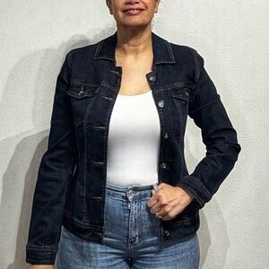 Style Denim Beaded Black Lace Back Cut Out Jean Jacket Sz S NWT